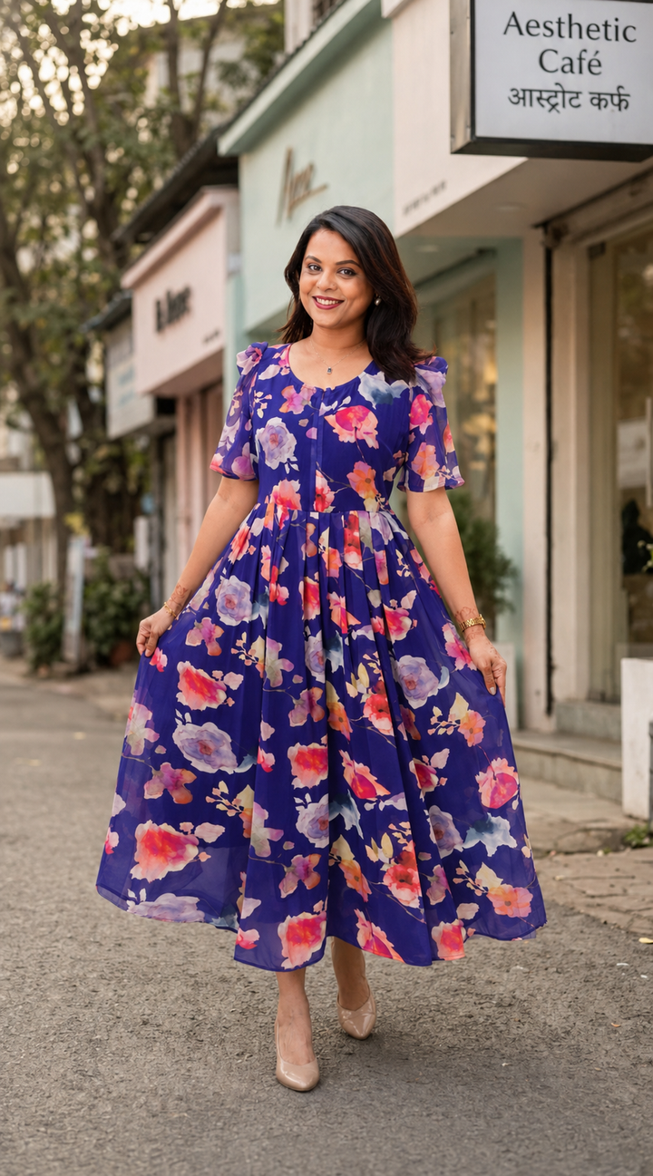 Sindhu georgette casual  Dress With Lining ( No-Iron Everyday Dress)