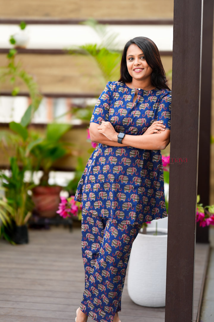 Nila -Elephant dark blue co-ord set