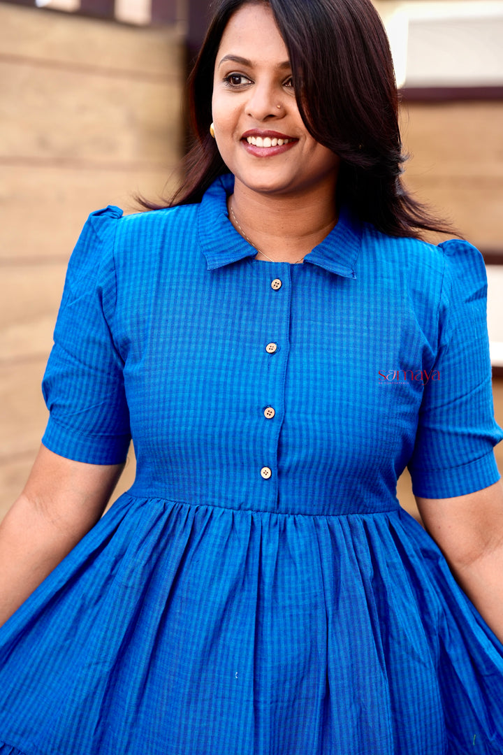 Deepika -blue maxi cotton  Dress With Lining(Ultimate Layered Flare Dress)