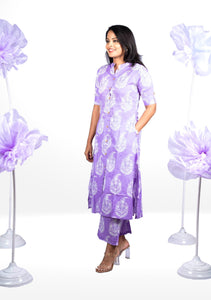 Lilac  cotton Kurta set (button opening)