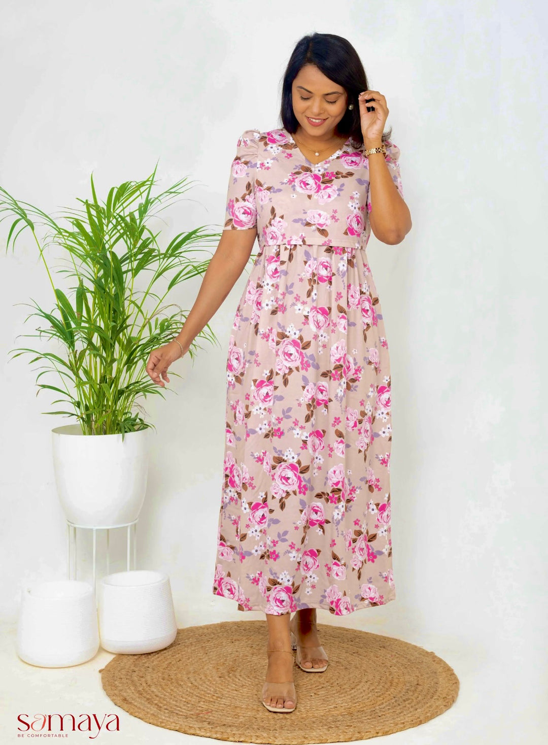 Maxi cream floral  Light Weight Dress