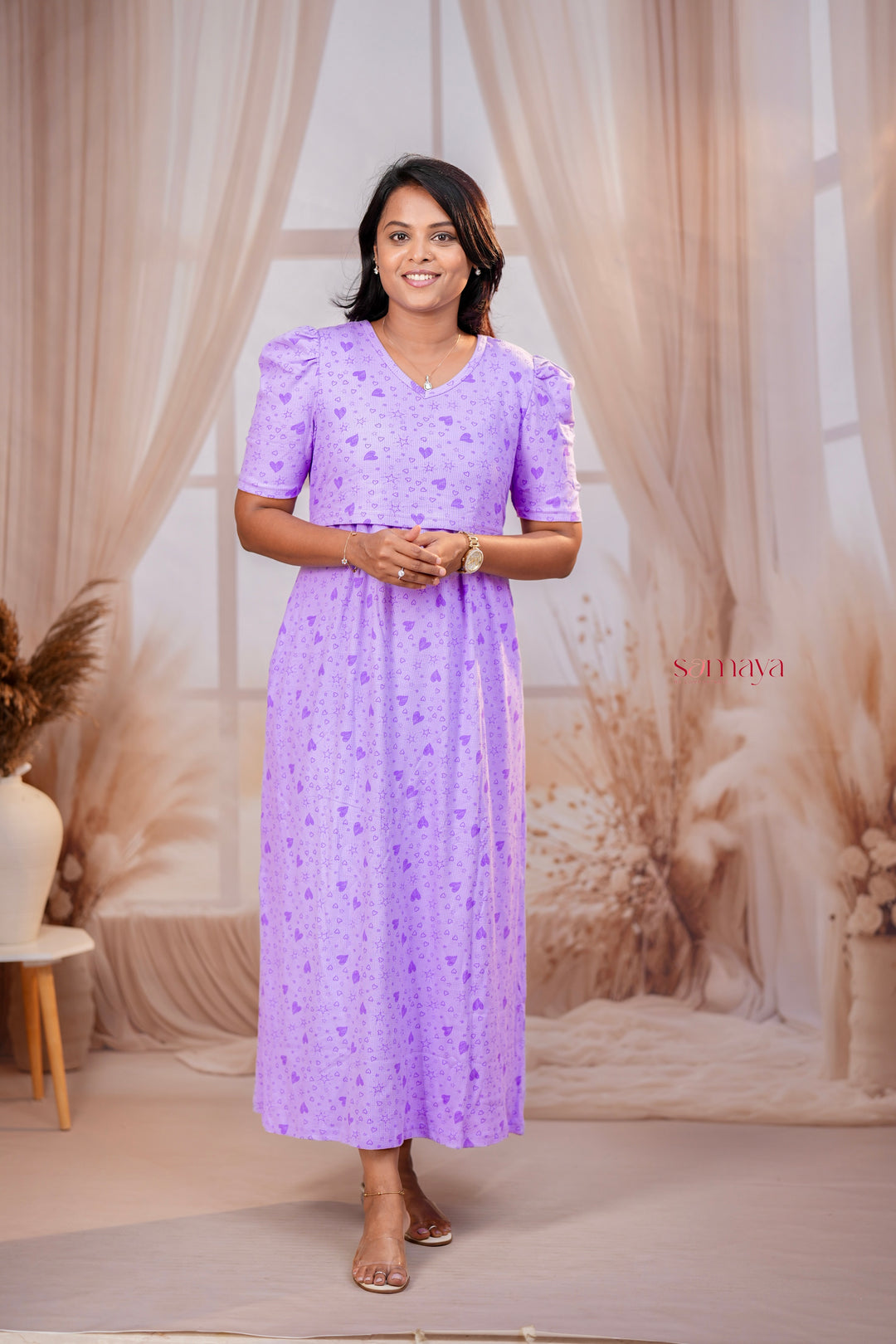 Maxi  Lilac Light Weight maternity feeding zipless Dress