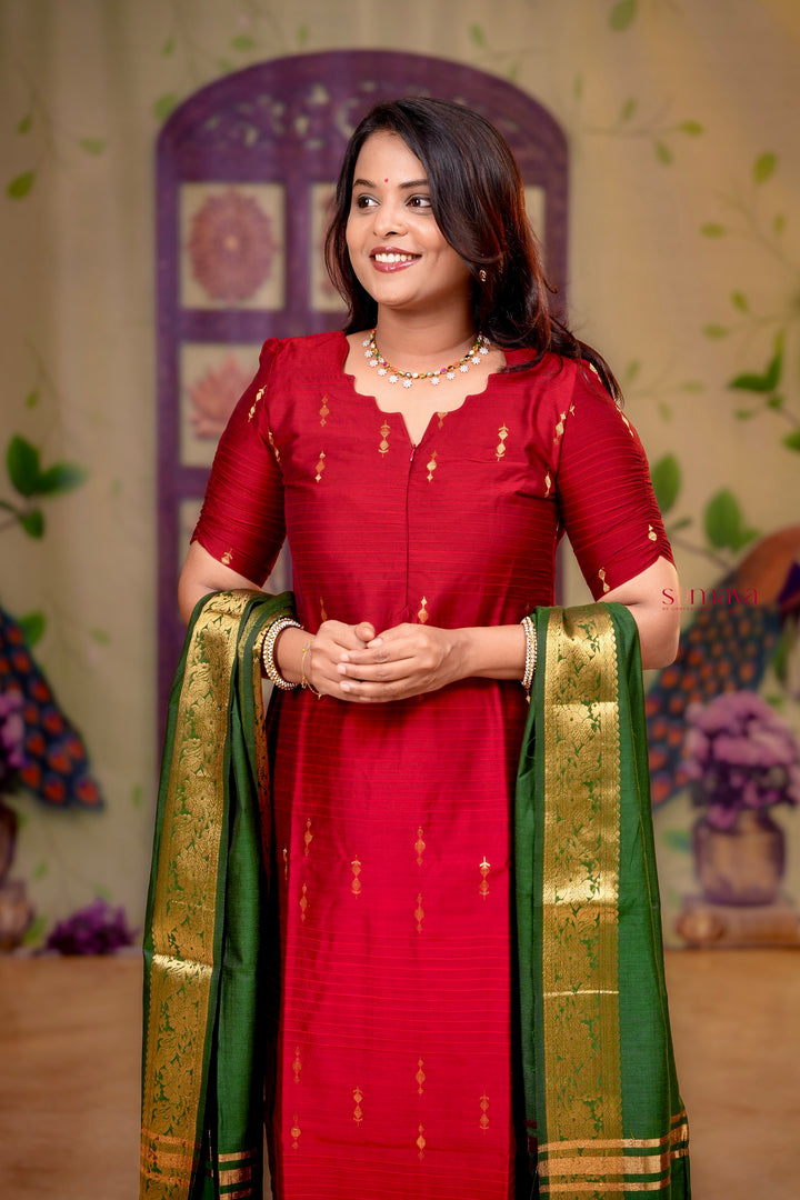 Mahalakshmi  raw silk Kurta Set of 3 with golden silk zari dupptta
