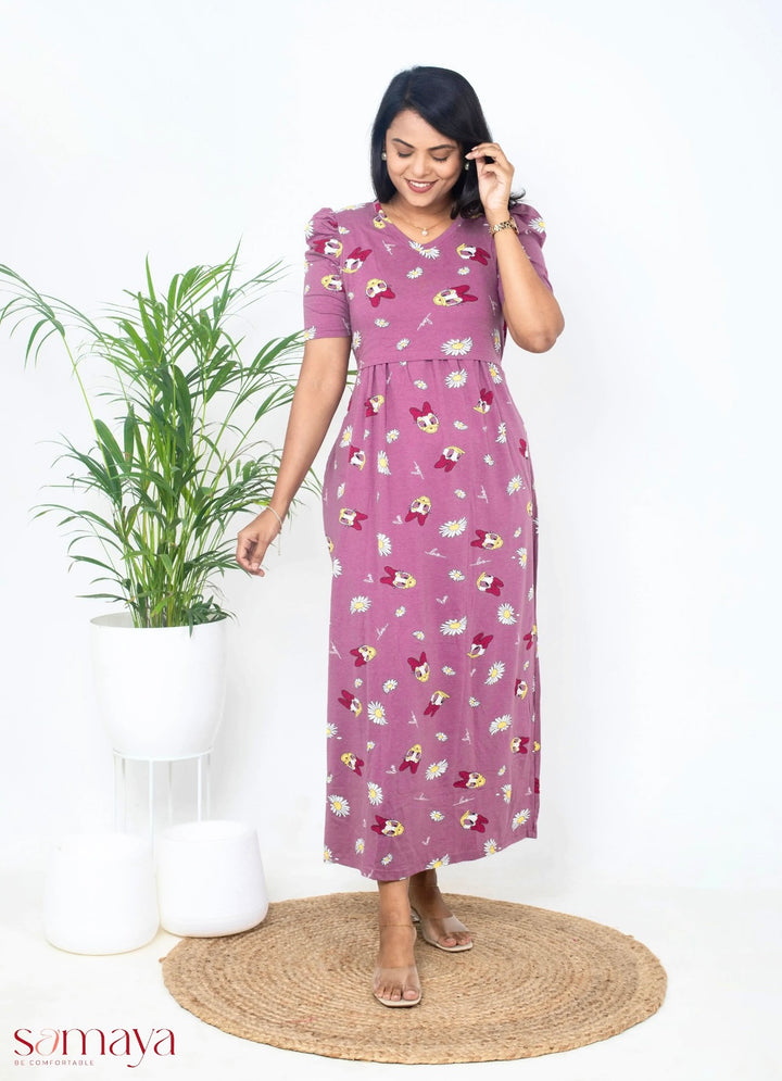 Maxi Mauve Donald Light Weight Dress( Minor embroidery variation so sold at sale price )