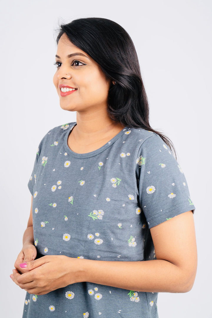 Grey flower Feeding Pant Set Light weight