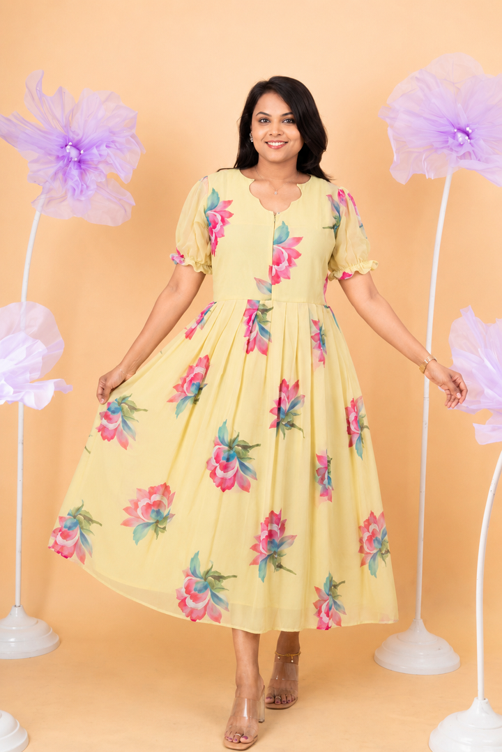 Renu georgette casual  Dress With Lining ( No-Iron Everyday Dress)
