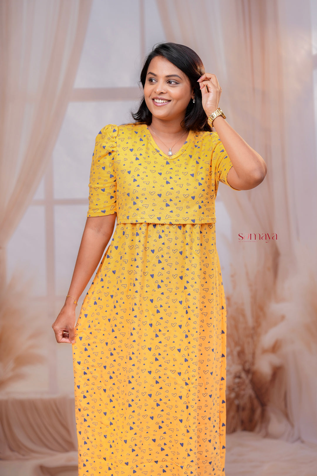 Calf Length Yellow Waffle Light Weight Dress