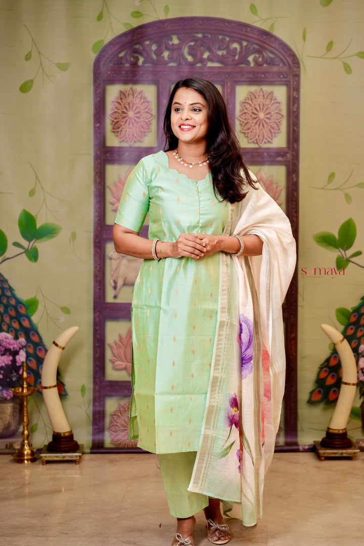 Malar - light green raw silk Kurta Set of 3