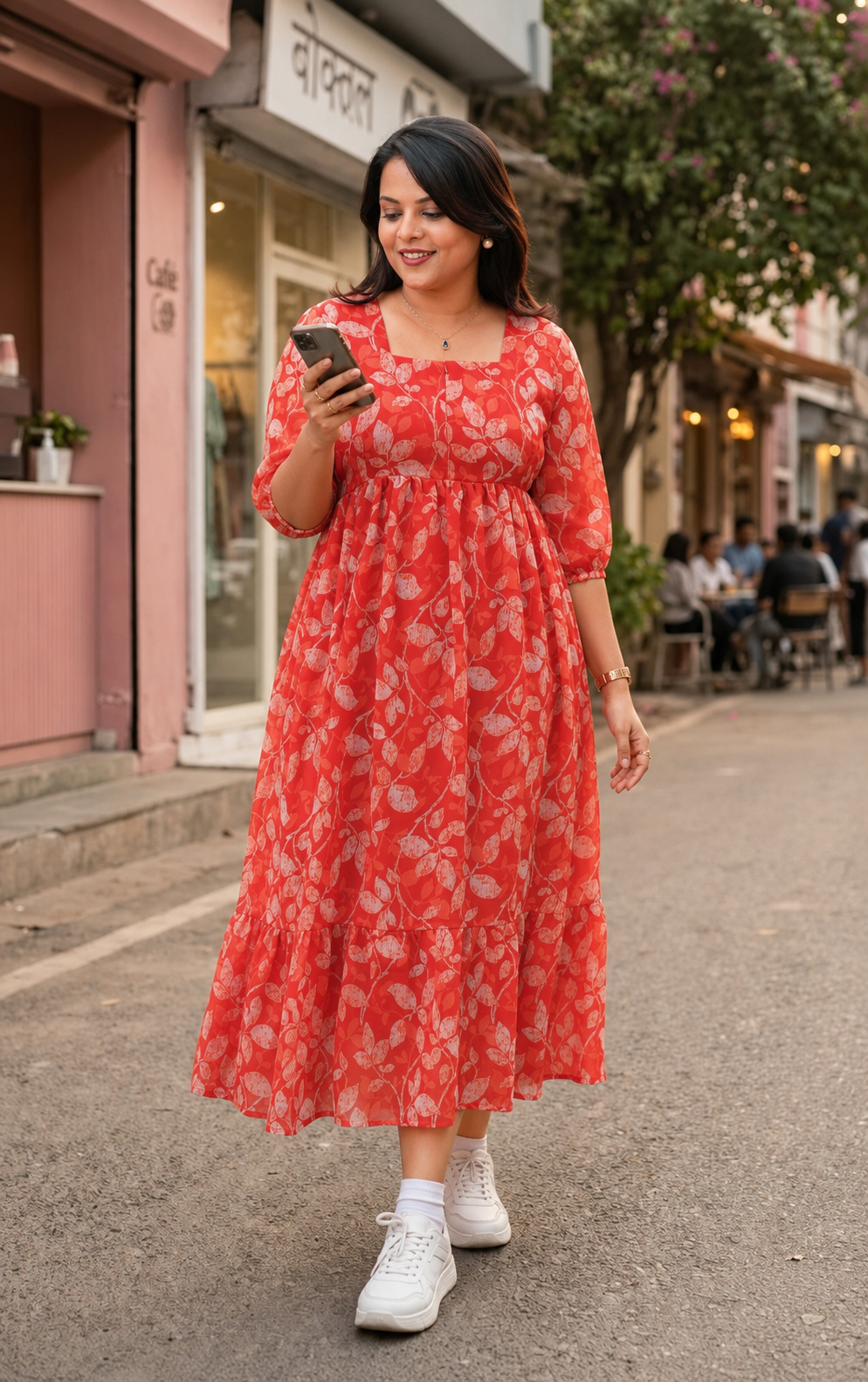 Red georgette casual Dress With Lining ( No-Iron Everyday Dress)