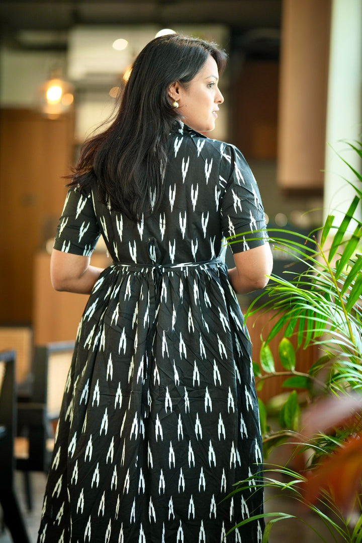 Black Ikkat casual  Dress With Lining