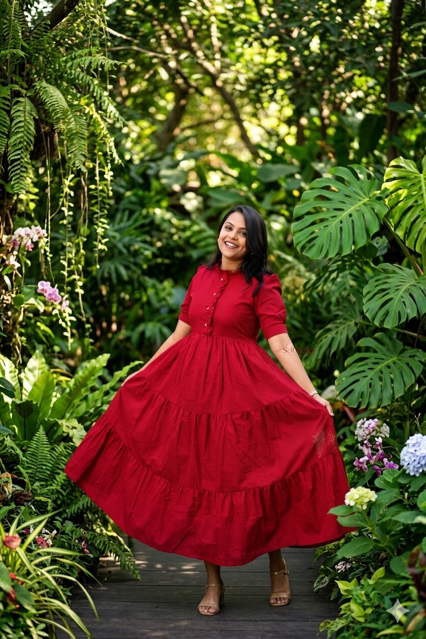 Deepika  maxi cotton  Dress With Lining(Ultimate Layered Flare Dress)