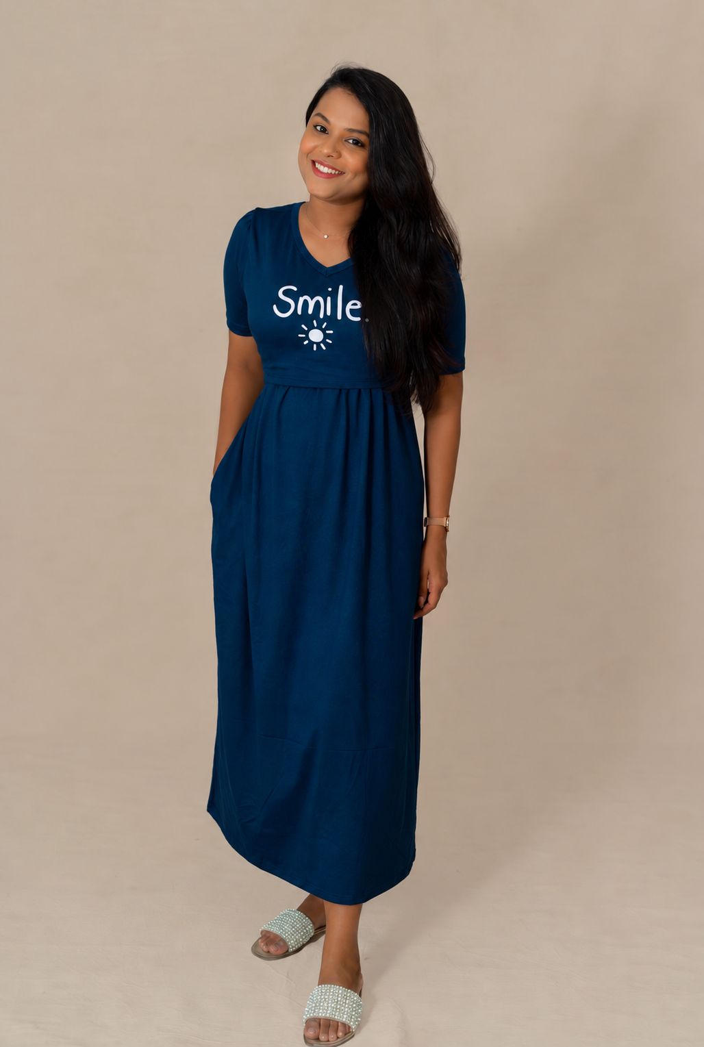 Maxi Navy Smile Thick Fabric V neck