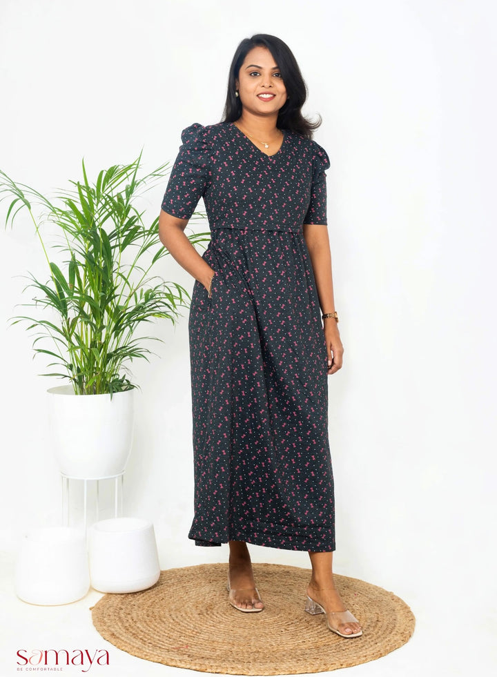 Maxi  Ribbon Grey Light Weight Dress ( minor embroidery variation so sold at t sale price)