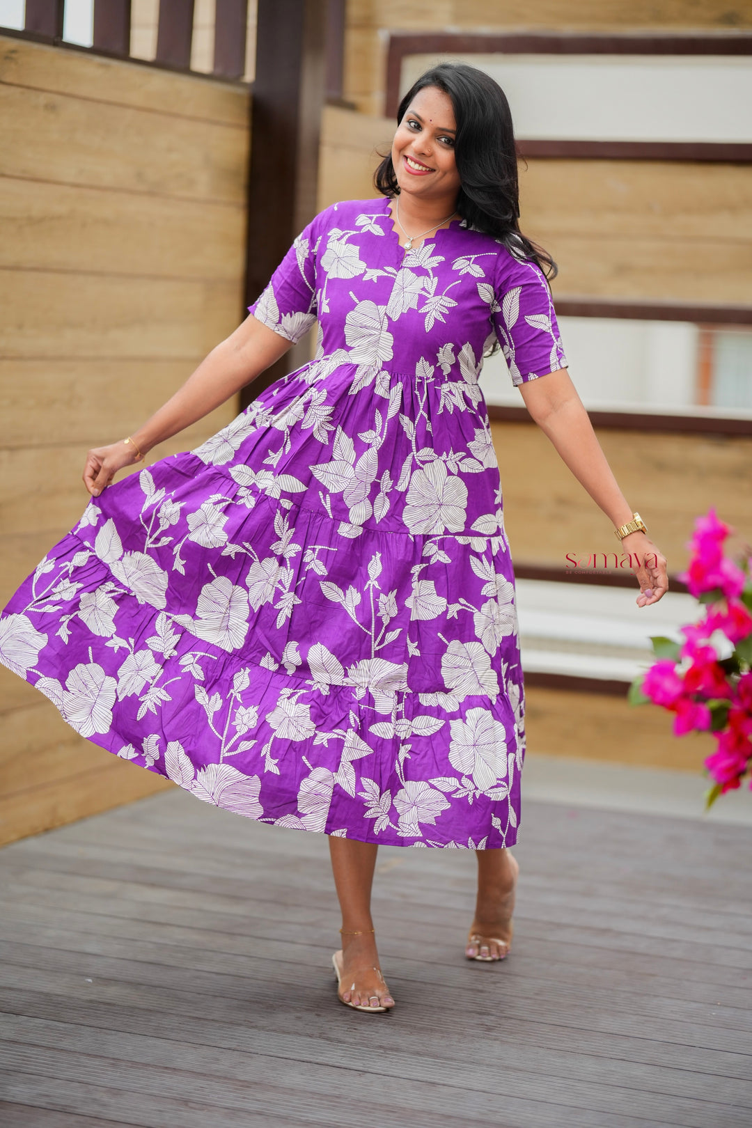 Grape  casual Dress With Lining