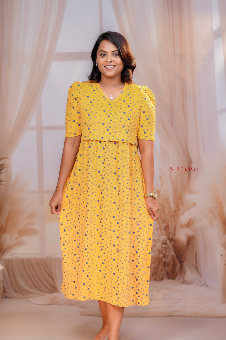 Calf Length Yellow Waffle Light Weight Dress