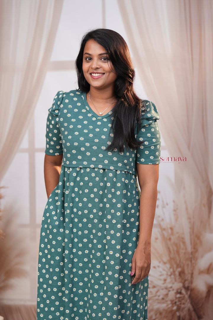 Calf Length Daisy Waffle Light Weight Dress