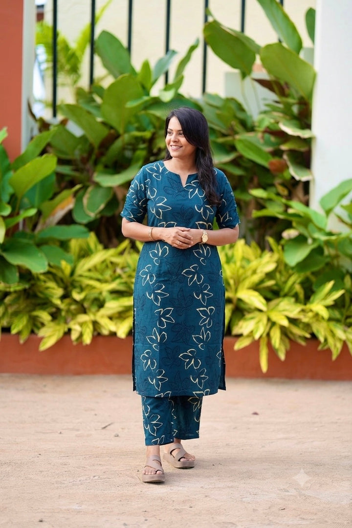 Nila -Peacock Cotton 2 piece Set with lining