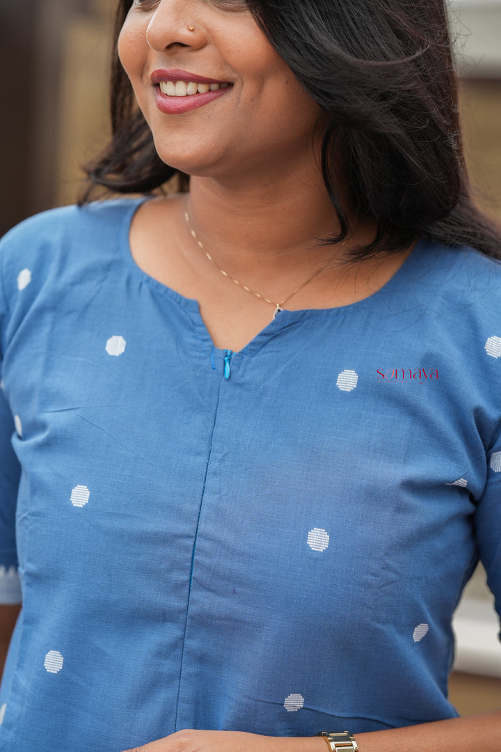 Denim blue Handloom top bottom set with full lining
