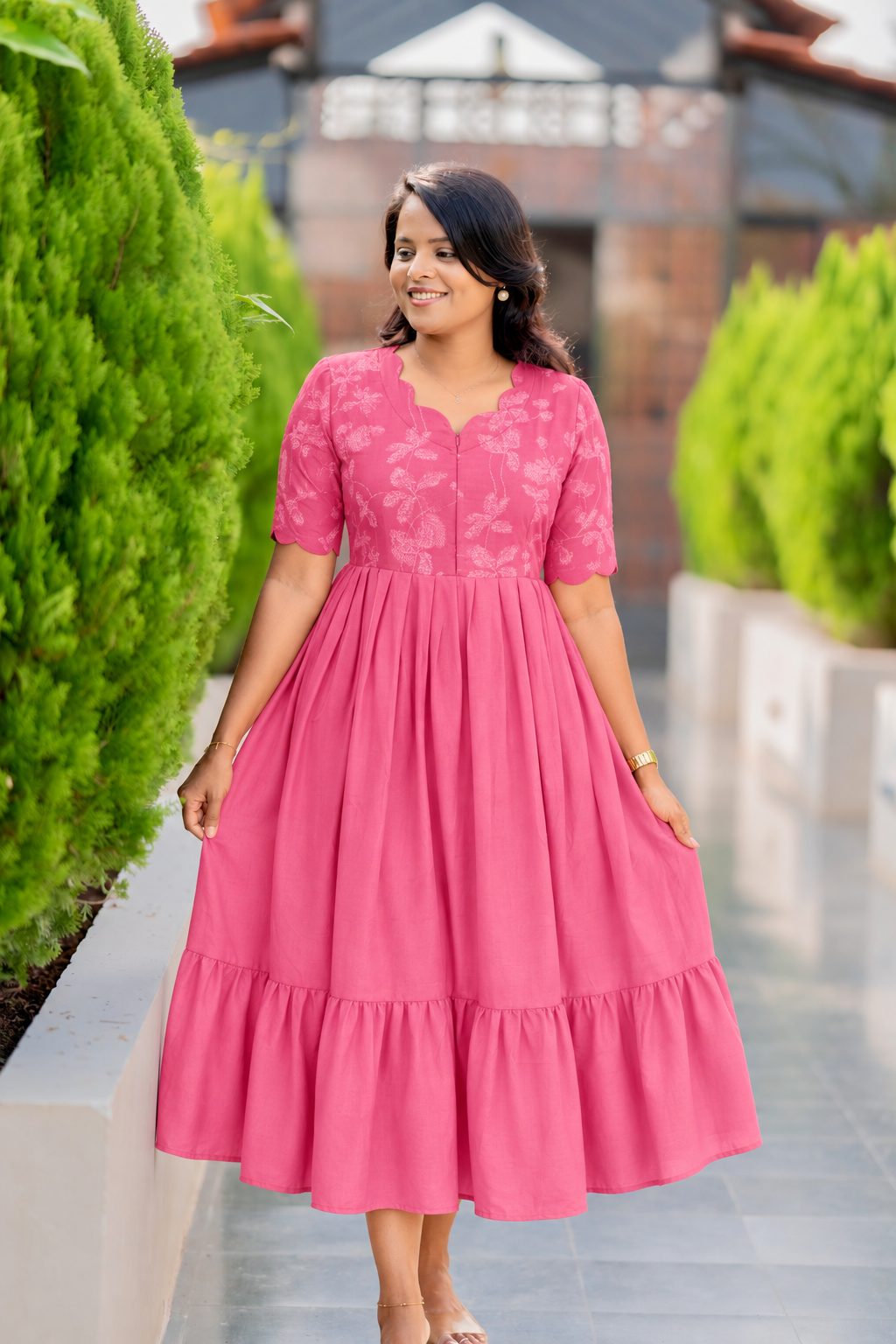 Princess -pink  Dress With lining( Wrinkle-Free Cotton Blend Dress)