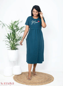 Midi Green Mom thick Weight Waffle Dress