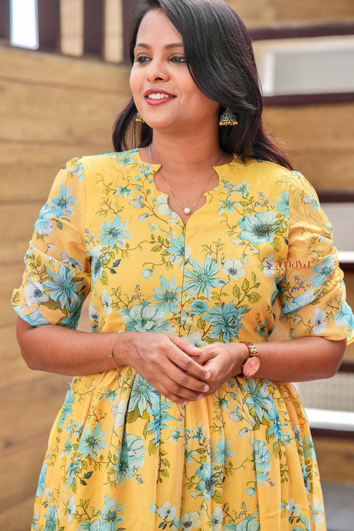 Yellow georgette casual  Dress With Lining ( pre order)