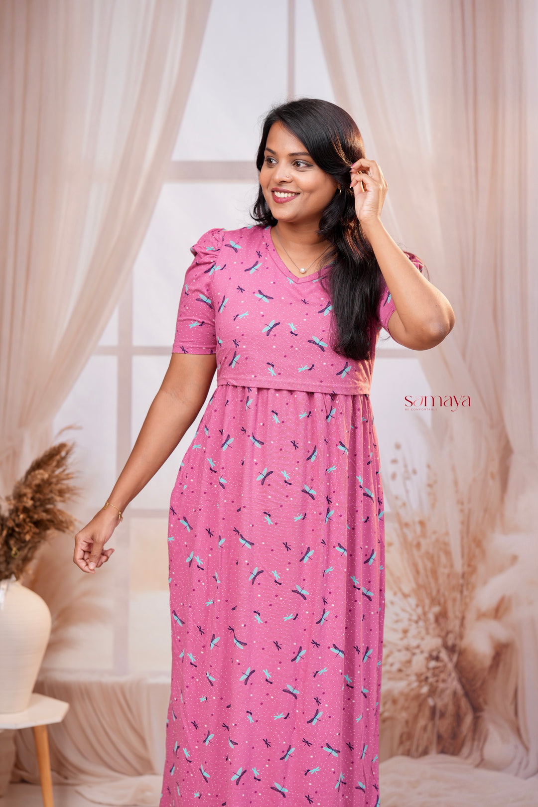 Maxi Dusty pink  dragonfly  Light Weight Dress