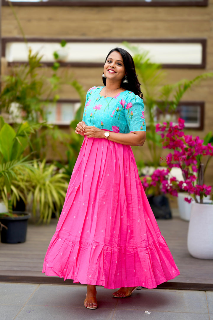 Maxi Lotus Hakoba-handloom cotton  Dress With Lining