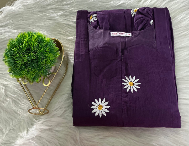 Daisy -purple embroidery Casual Dress With Lining