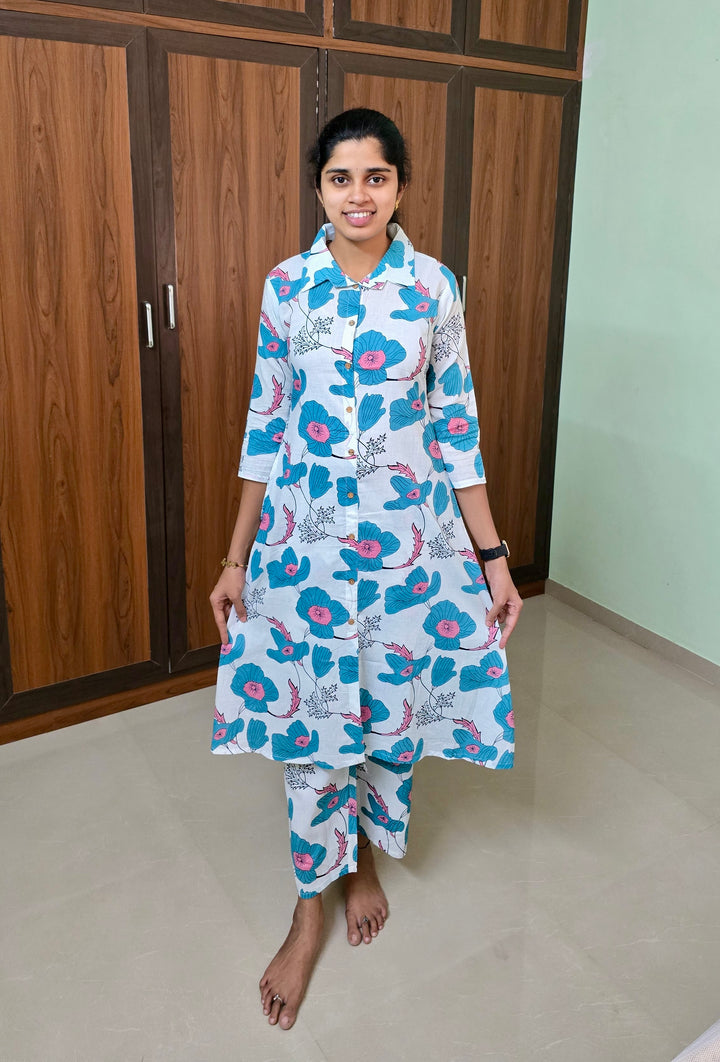 White cotton kurta set (button opening)