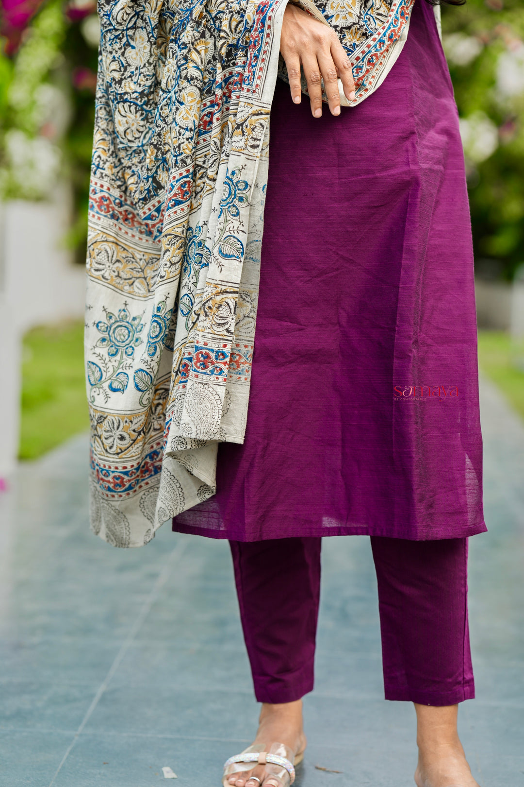 Kayal Raw silk top bottom set with  kalamkari  dupptta set of 3 ( pre order