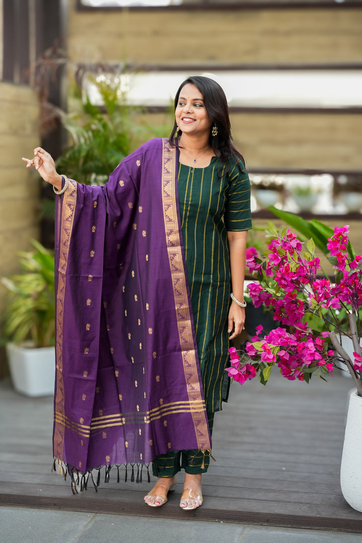 Meenakshi raw silk suit set with dupptta( set of 3) pre order