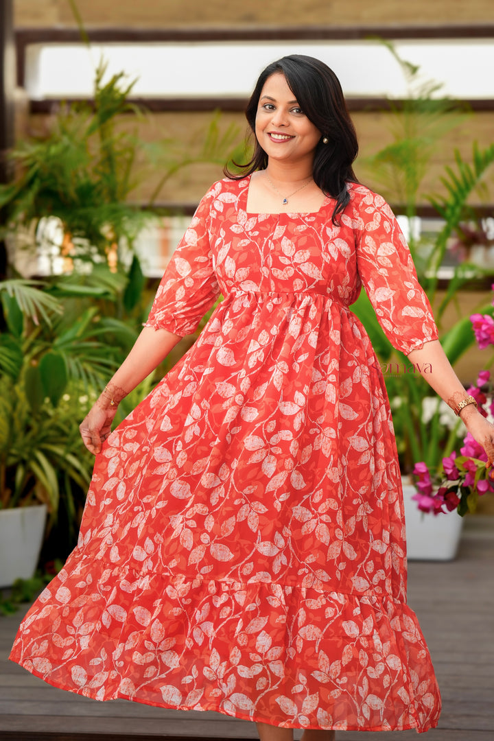 Red georgette casual Dress With Lining ( No-Iron Everyday Dress)