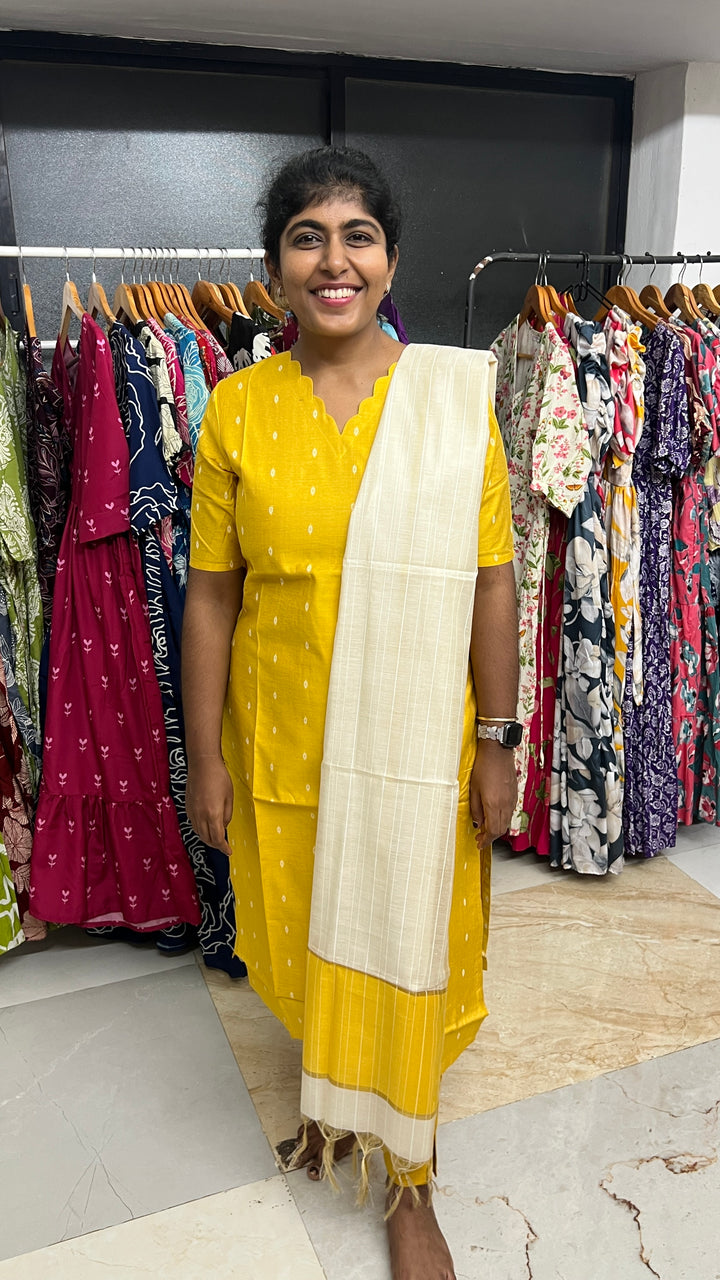 Gold 3 piece raw silk suit set