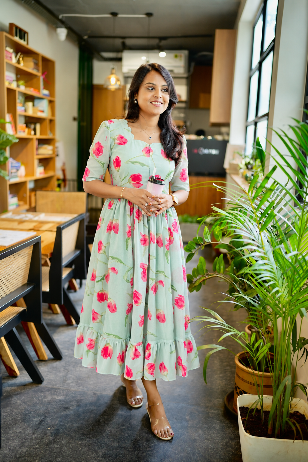 Rose georgette casual  Dress With Lining ( No-Iron Everyday Dress)