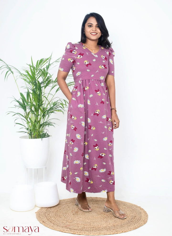 Maxi Mauve Donald Light Weight Dress( Minor embroidery variation so sold at sale price )