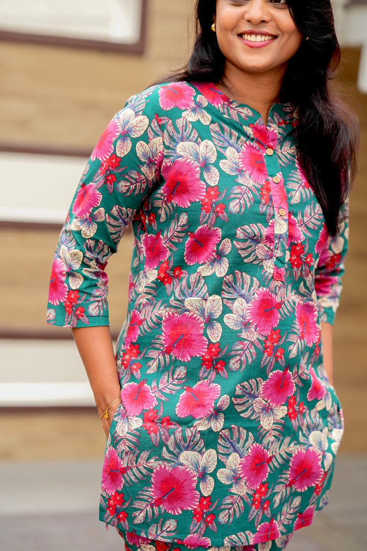 HAASYA-Green Maroon Night Co-ord Set