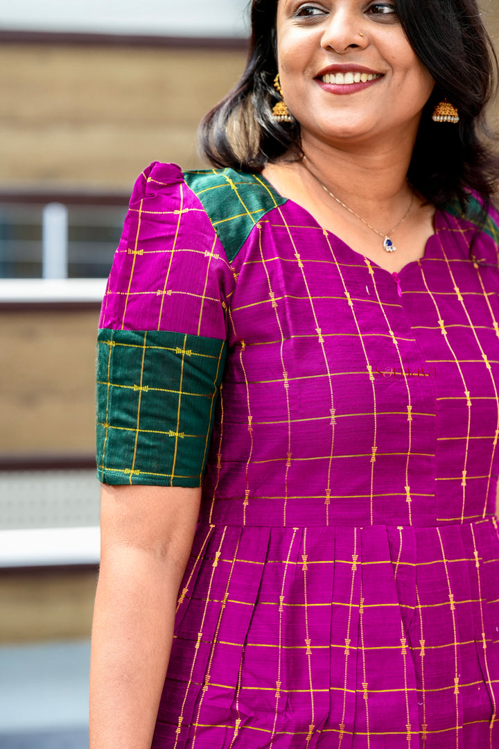 Poongulazi checked maxi Dress With Lining ( pre order )