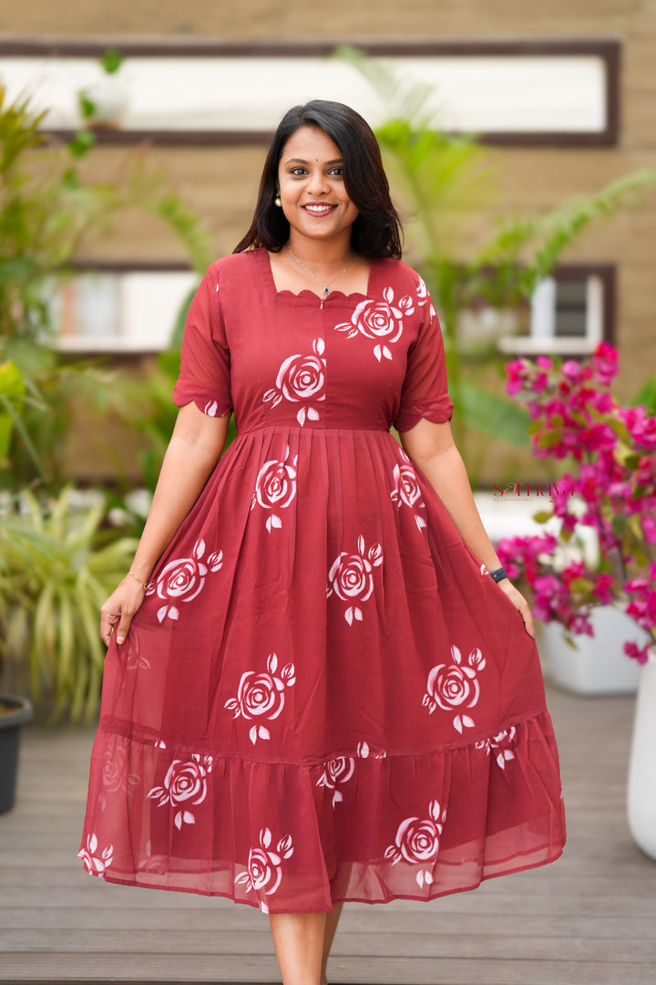 Rose - georgette casual  Dress With Lining ( No-Iron Everyday Dress)