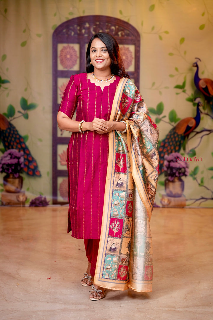 Rani raw silk Kurta Set with sabyasachi inspired  dupptta