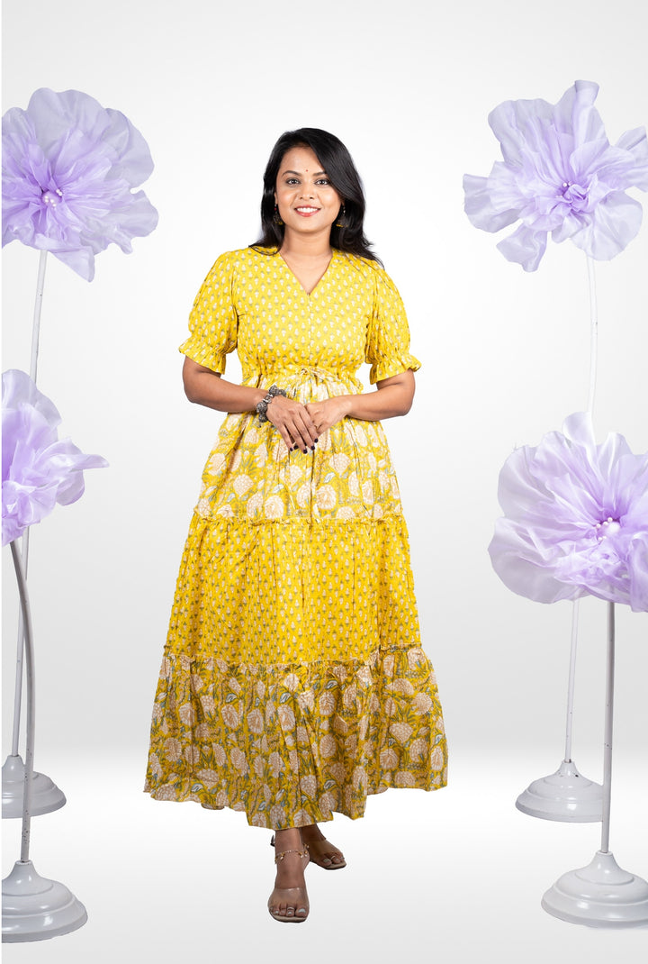 Yellow casual Maxi Dress With Lining Non-Maternity & Feeding-Friendly Dress