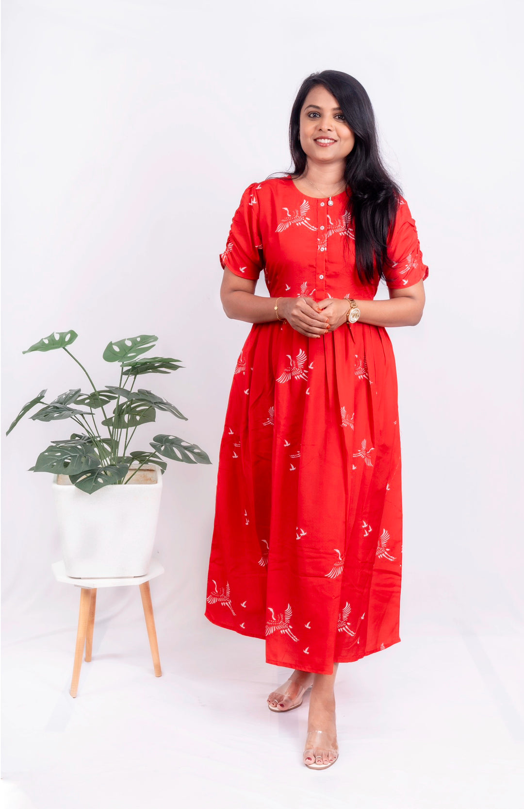 Crimson day to Night Dress Without Lining