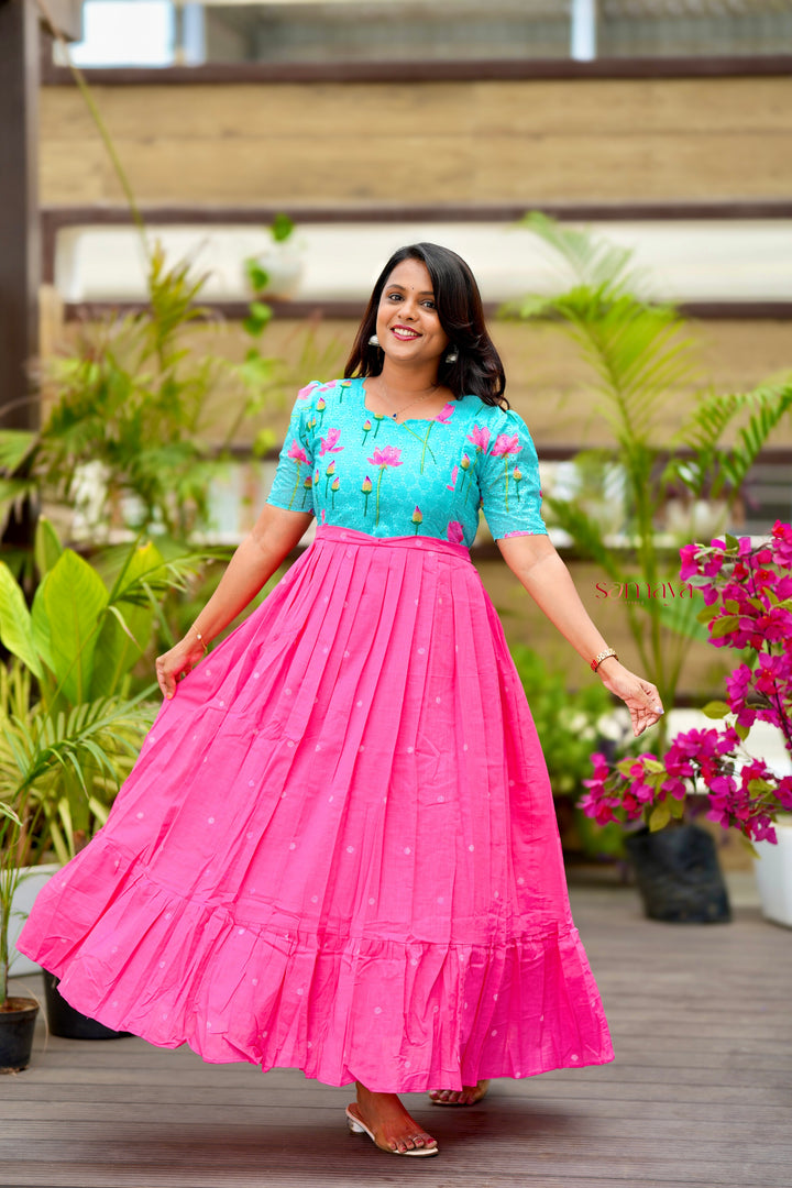 Maxi Lotus Hakoba-handloom cotton  Dress With Lining