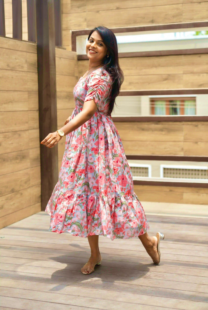 Pastel garden  Casual Dress With Lining