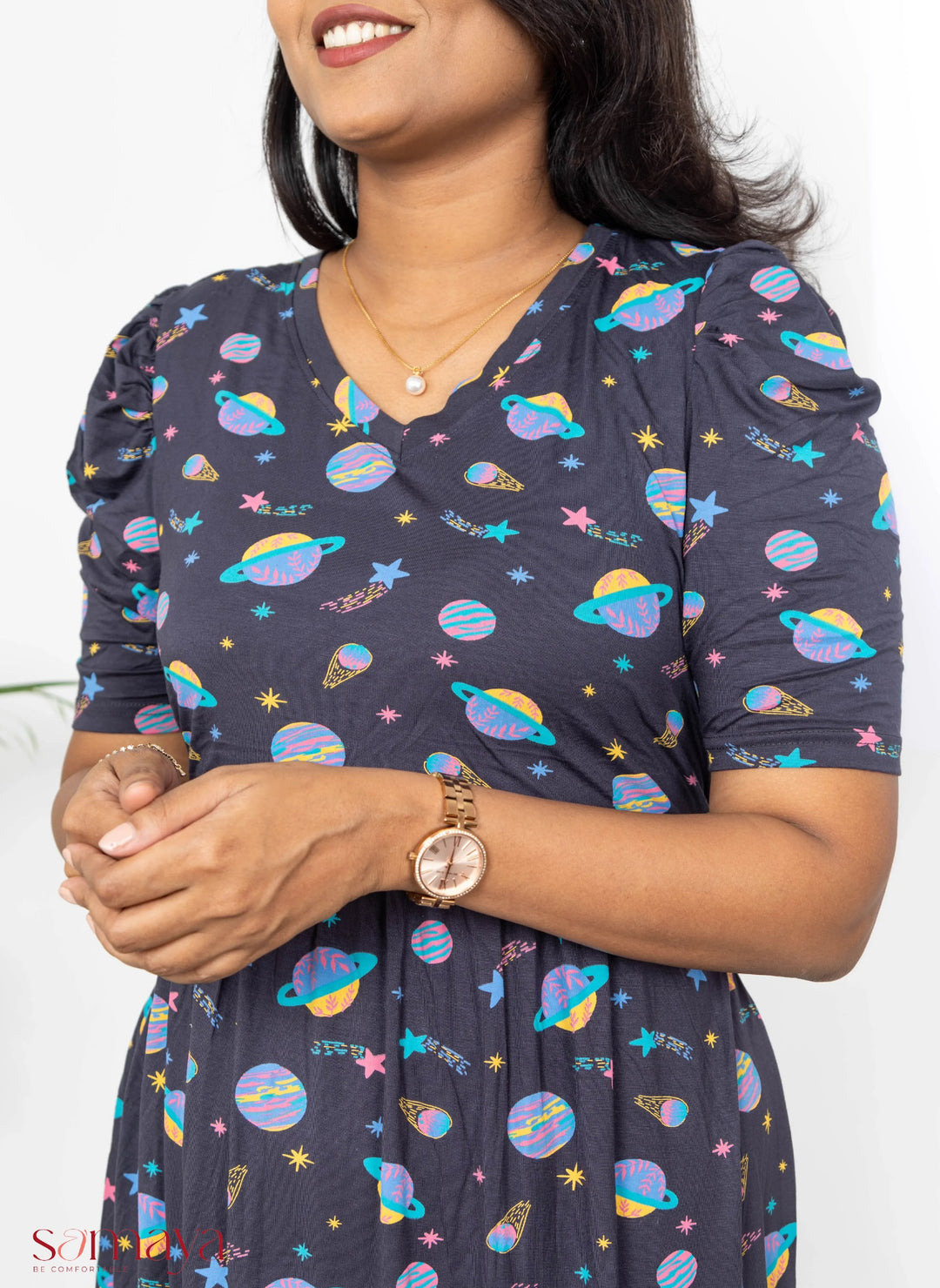 Maxi Grey Planet Light Weight Dress( Minor embroidery variation so sold at sale price )