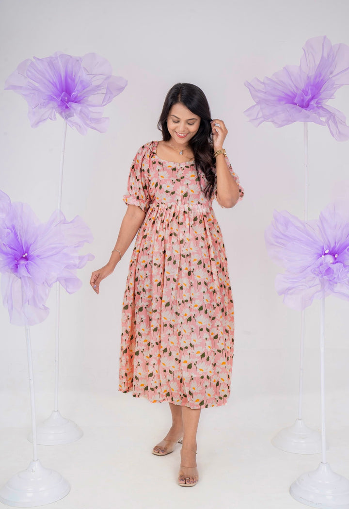 Tara  casual Dress With Lining "Non-Maternity & Feeding-Friendly Dress"