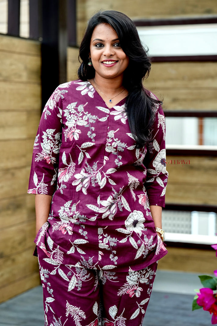 HAASYA maroon Night Co-ord Set