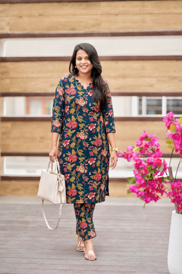 Navy Cotton 2 piece Set with lining