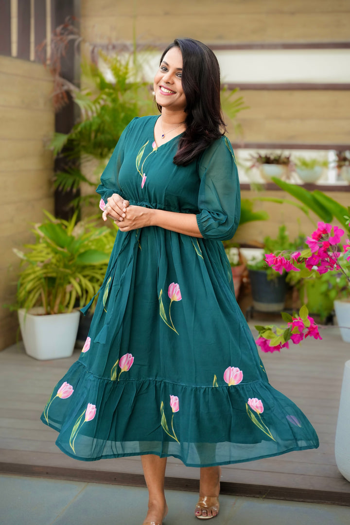 Tulip georgette casual  Dress With Lining ( No-Iron Everyday Dress)