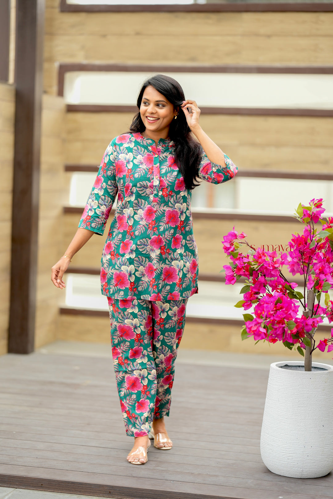 HAASYA-Green Maroon Night Co-ord Set