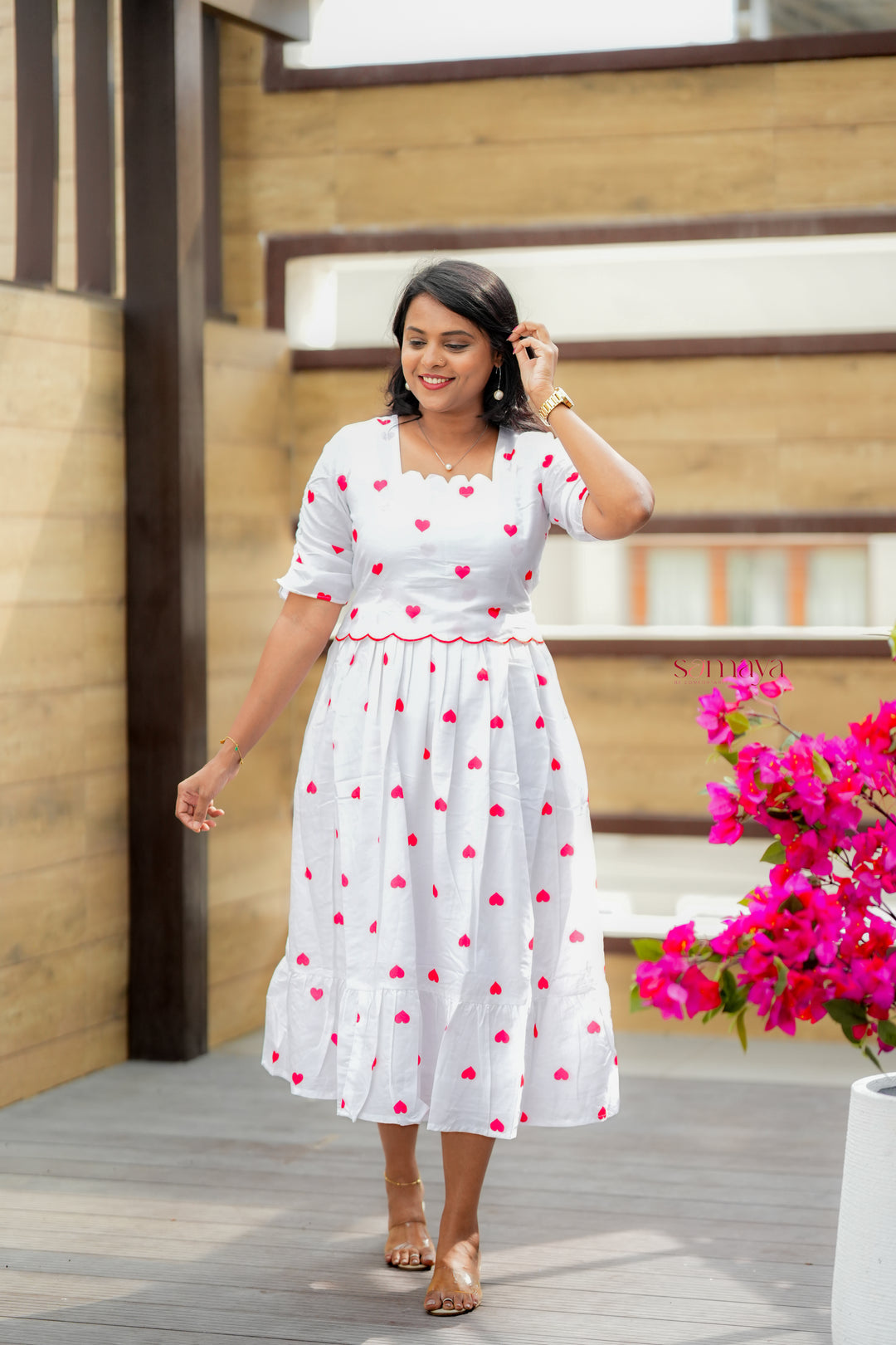 Heart Casual Dress With Lining( Wrinkle-Free Cotton Blend Dress)